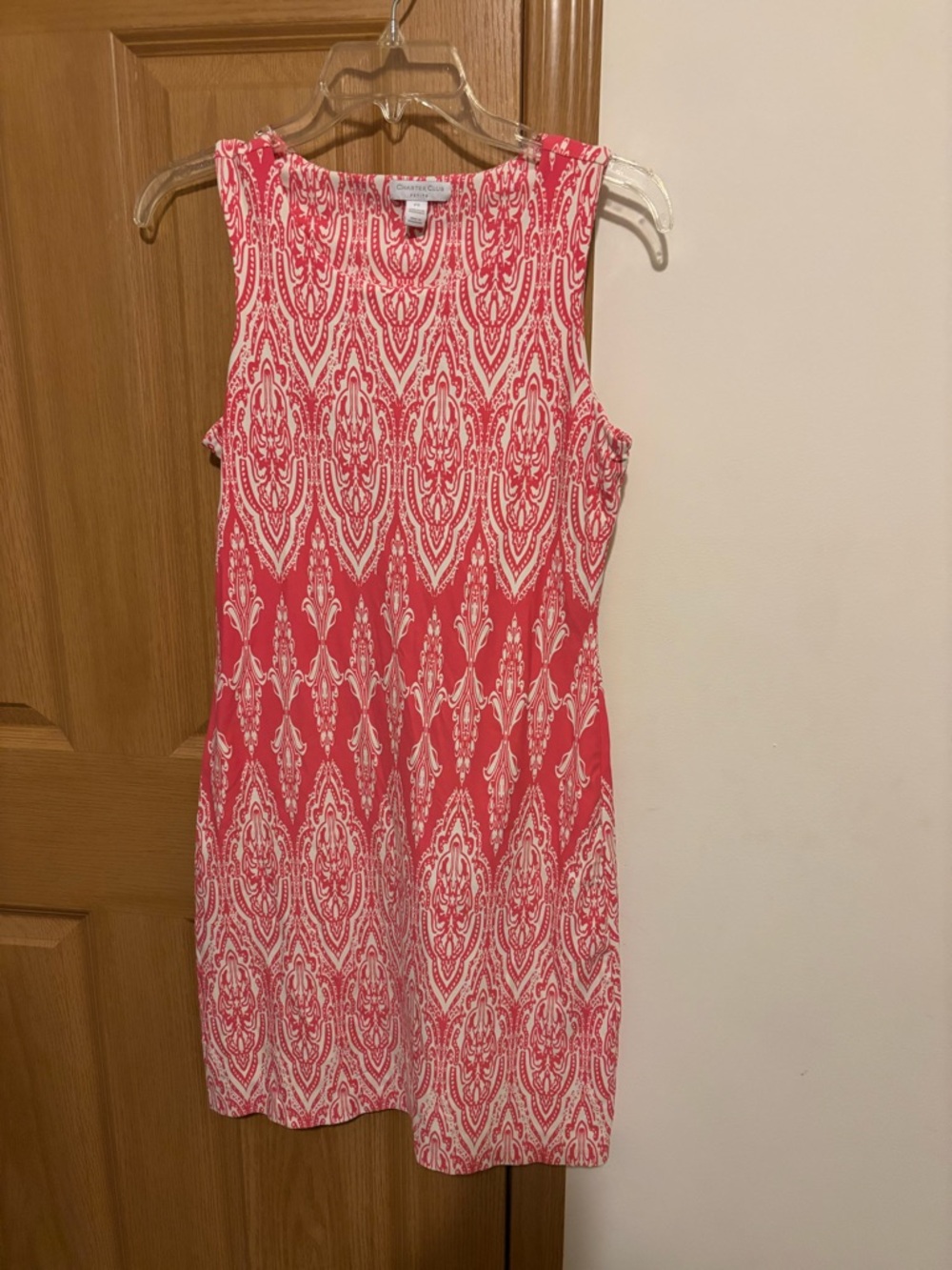 Charter Club Coral and White Sleeveless Printed Shift Dress